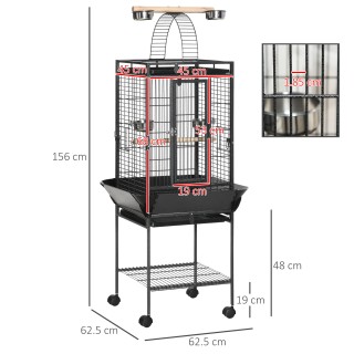 PawHut Budgie Cage with 2 Perches and Arched Ladder, Ατσάλι, 62,5x6...