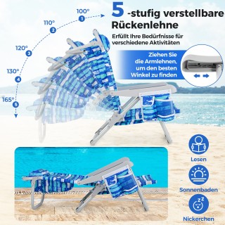 Costway Πτυσσόμενη Καρέκλα Παραλίας με Ρυθμιζόμενη Πλάτη – Μπλε Ρίγ...
