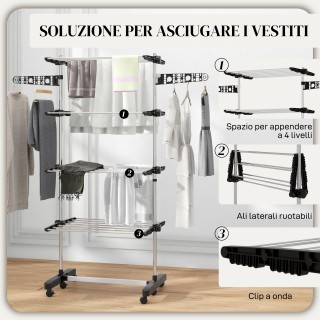 HOMCOM Κάθετη Απλώστρα με 4 Ρυθμιζόμενα Ράφια από Ατσάλι και Πλαστι... HOMCOM Κάθετη Απλώστρα με 4 Ρυθμιζόμενα Ράφια από Ατσάλι και Πλαστι...