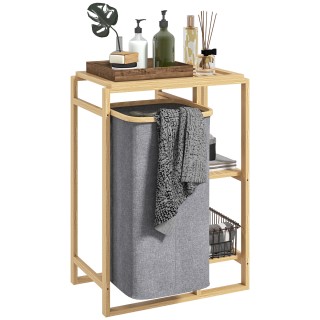 HOMCOM  Καλάθι Απλύτων με Αποσπώμενη Τσάντα και Ράφια από Μπαμπού, ...