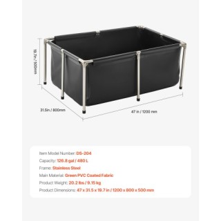 VEVOR Υφασμάτινη Δεξαμενή Ψαριών Πάνω από το Έδαφος 126.8 Γαλ Πορτα...