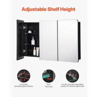 VEVOR Ντουλάπι Φαρμάκων 25.5 x 40 με Ρυθμιζόμενα Ράφια και Καθρέφτη...