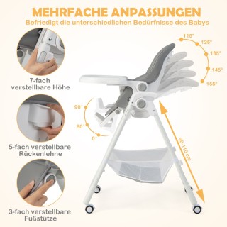Costway Πτυσσόμενο Καρεκλάκι Μωρού με Αποθηκευτικό Καλάθι & Ρυθμιζό...