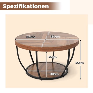 Costway Στρογγυλό Τραπεζάκι με Ξύλινη Υφή και Μεταλλικό Πλαίσιο, Δι...