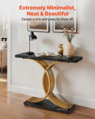 Χρυσή Κονσόλα Μοντέρνο Ξύλινο Ορθογώνιο Τραπέζι με Μεταλλικά Πόδια ...