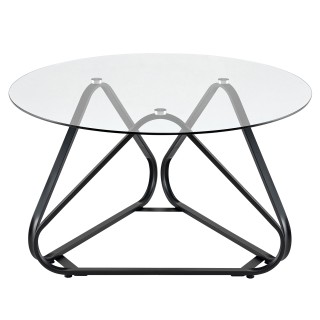 Costway Στρογγυλό Τραπεζάκι Σαλονιού από Σκληρυμένο Γυαλί με Μεταλλ...