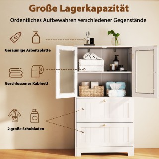 Costway Λευκή Στήλη Μπάνιου με Συρτάρια και Γυάλινα Πορτάκια JV12712WH