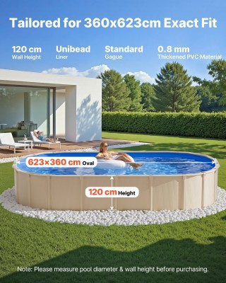 VEVOR Ελλειπτική Επένδυση Πισίνας UniBead 360 x 623 cm για Ύψος Τοί...