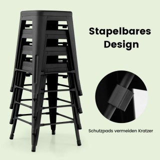 Costway  Σετ 4 Μαύρα Στοιβαζόμενα Σκαμπό Μπαρ με Υποπόδιο, Αντοχή έ...