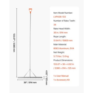 VEVOR Βαρέως Τύπου Αλουμινένια Τσουγκράνα Τοπίου 914 mm, 3380 mm Χε... VEVOR Βαρέως Τύπου Αλουμινένια Τσουγκράνα Τοπίου 914 mm, 3380 mm Χε...