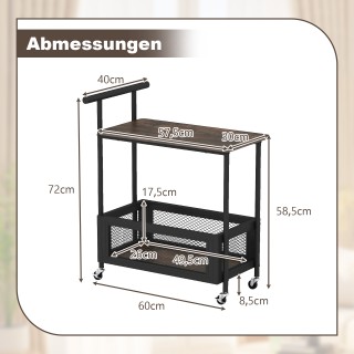 Costway Μαύρο Τραπεζάκι με Ρόδες και Λαβή, με Ανοιχτό Χώρο Αποθήκευ...
