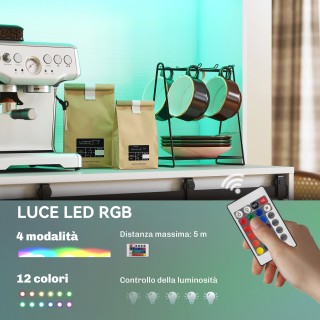 HOMCOM Κουζίνα Κρεντέντζα με Ηλεκτρικές Πρίζες, LED Φωτισμό, Ραφιέρ...