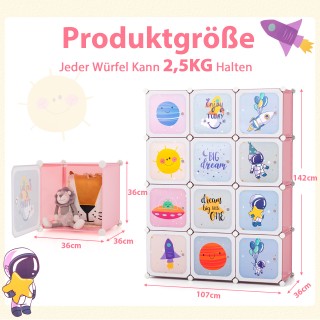 Costway  Παιδική Ντουλάπα με 2 Κρεμάστρες & 12 Παιχνιδιάρικα Ροζ Κύ...