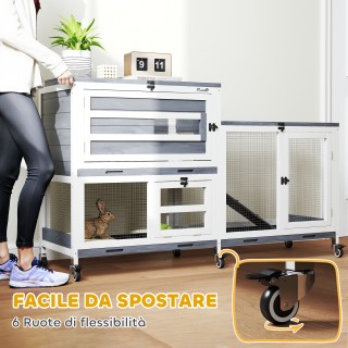 PawHut  Διώροφη κουνελοτροφείο με ράμπα και 3 δίσκους, από ξύλο ελά...