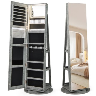 Costway Περιστρεφόμενη 360° Κοσμηματοθήκη με Τρίχρωμο LED Φωτισμό Ε...