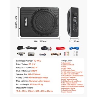 VEVOR 10 300W Υποκάθισμα Αυτοκινήτου Υπογούφερ Λεπτό Ενισχυμένο Σύσ...