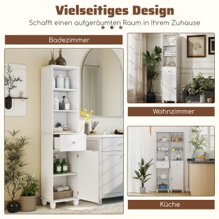 Costway Λευκή Λεπτή Ντουλάπα Μπάνιου 172 εκ. με 3 Ανοιχτά Ράφια, 1 ...