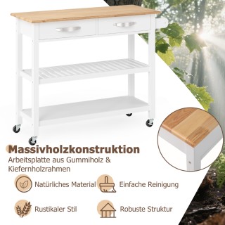 Costway Λευκός Ξύλινος Κουζινόκαρρο με Εργασιακή Επιφάνεια, Συρτάρι...