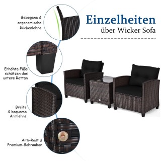 Costway  Σετ Καθιστικού 3 Τεμαχίων από Rattan για Εξωτερικούς Χώρου...