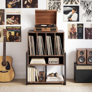 Costway Βάση πικάπ με φαρδιά επιφάνεια και 4 διαχωριστικά για δίσκο...