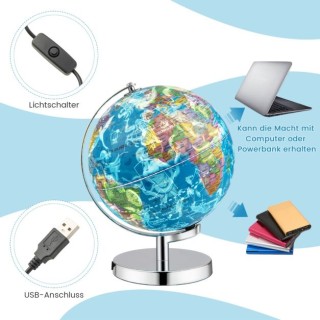 Φωτιζόμενη Υδρόγειος Σφαίρα με Μεταλλική Βάση 23 cm COSTWAY HZ10154 Φωτιζόμενη Υδρόγειος Σφαίρα με Μεταλλική Βάση 23 cm COSTWAY HZ10154