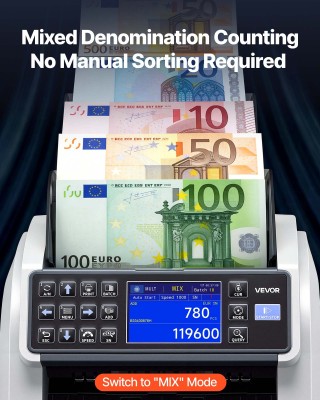 VEVOR Μηχανή Καταμέτρησης Χρημάτων με Ανίχνευση Πλαστών και Υποστήρ...
