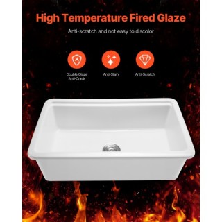 VEVOR Νεροχύτης Κουζίνας 33 Μονή Γούρνα Πυρίμαχος Επικαθήμενος/Υποκ...