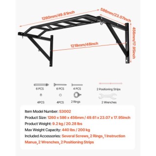 VEVOR Πολυχρηστική Μπάρα Έλξης Τοίχου Βαρέως Τύπου για Οικιακό Γυμν...