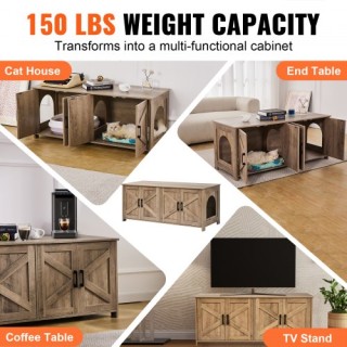 Κρυφή Ξύλινη Λεκάνη Γάτας VEVOR με 2 Χώρους σε Γκριζοκαφέ  JSDMMSPW...