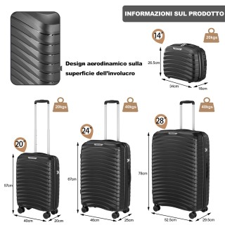 PROVITERA Σετ από 4 Σκληρές Μαύρες Βαλίτσες από Ανθεκτικό Πολυπροπυ...
