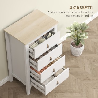 HOMCOM Λευκή Συρταριέρα Κρεβατοκάμαρας με 4 Συρτάρια και Λαβές από ...