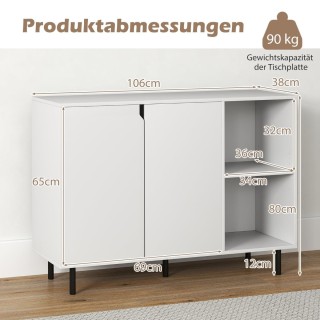 Costway Λευκός Ξύλινος Μπουφές με 2 Πόρτες & 4 Ρυθμιζόμενα Ράφια 80...