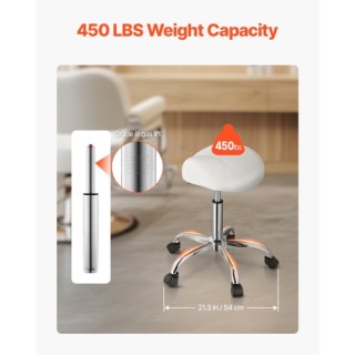 VEVOR Σκαμπό Σέλας με Ρόδες PU Δέρμα Ρυθμιζόμενο Ύψος Λευκό MADBSJS...