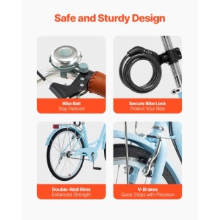 VEVOR Ποδήλατο Cruiser 26 Μπλε με Καλάθι, 1 Ταχύτητα GK26INCH1SBHYB...