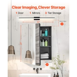 VEVOR Ντουλάπι Φαρμάκων 24 x 30 με Ρυθμιζόμενα Ράφια και Καθρέφτη J...