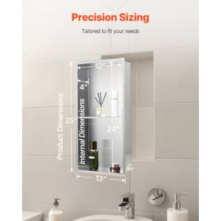 VEVOR Εντοιχισμένο Ράφι Ντους Ανοξείδωτο Ατσάλι Ασημί 33.0 x 63.5 x...