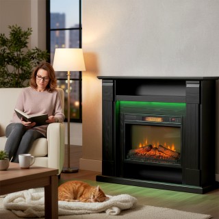 HOMCOM Ηλεκτρικό Τζάκι Camino 1800W Ρυθμιζόμενο με 3D Φλόγα, Ράφι, ...