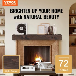 Ρουστίκ Ξύλινο Ράφι Τζακιού VEVOR 182.8x20.3x12.7cm  Ανοιχτό Καφέ  ...