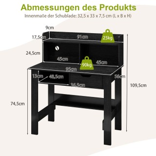 Costway Γραφείο Υπολογιστή με Ενσωματωμένο Σταθμό Φόρτισης και Αποθ...