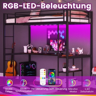 Costway Υπερυψωμένο Κρεβάτι με Προσαρμόσιμο Σύστημα LED Φωτισμού κα...