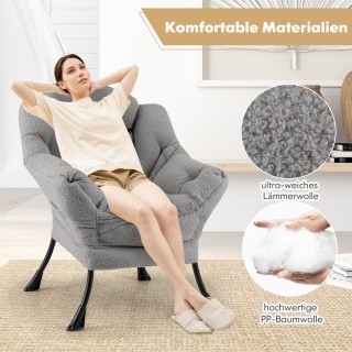 Costway Πολυθρόνα Χαλάρωσης με Μπράτσα & Πλαϊνή Τσέπη & Υποπόδιο Γκ...