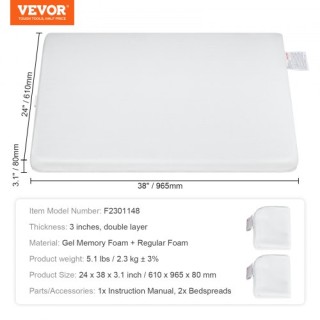 VEVOR  Διπλής Όψης Αναπνεύσιμο Στρώμα Κούνιας 24 x 38 x 3.1 ίντσες ...