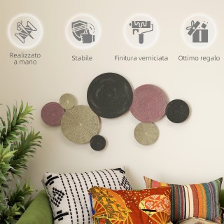 HOMCOM Τέχνη Τοίχου με 8 Δίσκους 3D από Μέταλλο, 110x7x58 εκ., σε χ...