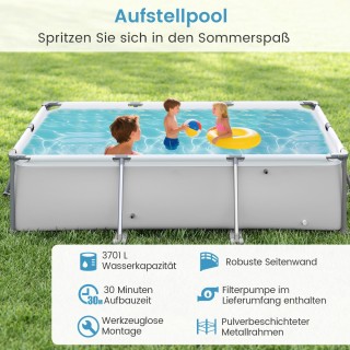 Costway Μεγάλη Ορθογώνια Πισίνα 300x207x66cm με Φίλτρο και Μεταλλικ...