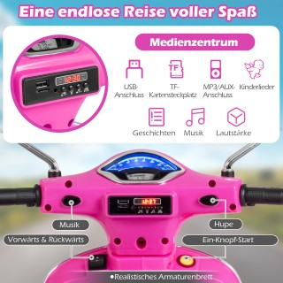 Costway Ηλεκτρική Παιδική Μοτοσικλέτα VESPA Ροζ με LED Φώτα & Κόρνα...