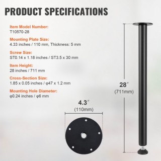 Ρυθμιζόμενα Πόδια Γραφείου VEVOR 711.2MM, Σετ 4 Βαρέως Τύπου, Μαύρα...