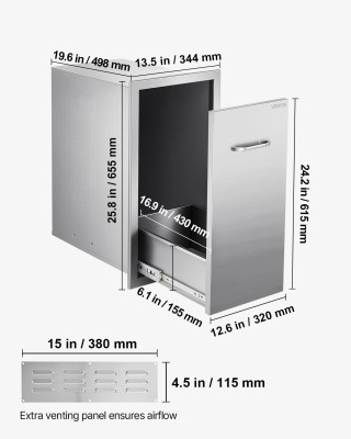 VEVOR Εξωτερικό Συρτάρι Κουζίνας από Ανοξείδωτο Ατσάλι, 13.54 πλάτο...