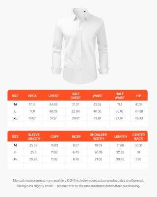 VEVOR Ανδρικό Πουκάμισο Μακρυμάνικο Slim Fit, Λευκό, X-Large, Ανθεκ...
