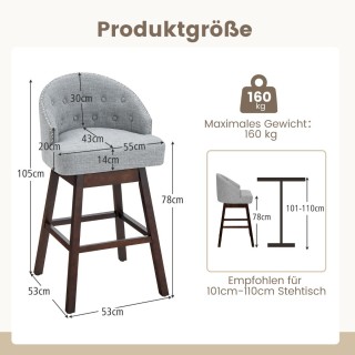 Costway  Δύο Περιστρεφόμενα Σκαμπό Μπαρ με Κομψό Σχέδιο και Ρυθμιζό...