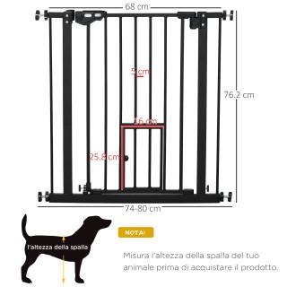 PawHut Dog Gate με Push Fit, Επεκτάσιμη από 74-80cm με Αυτόματο Κλε...